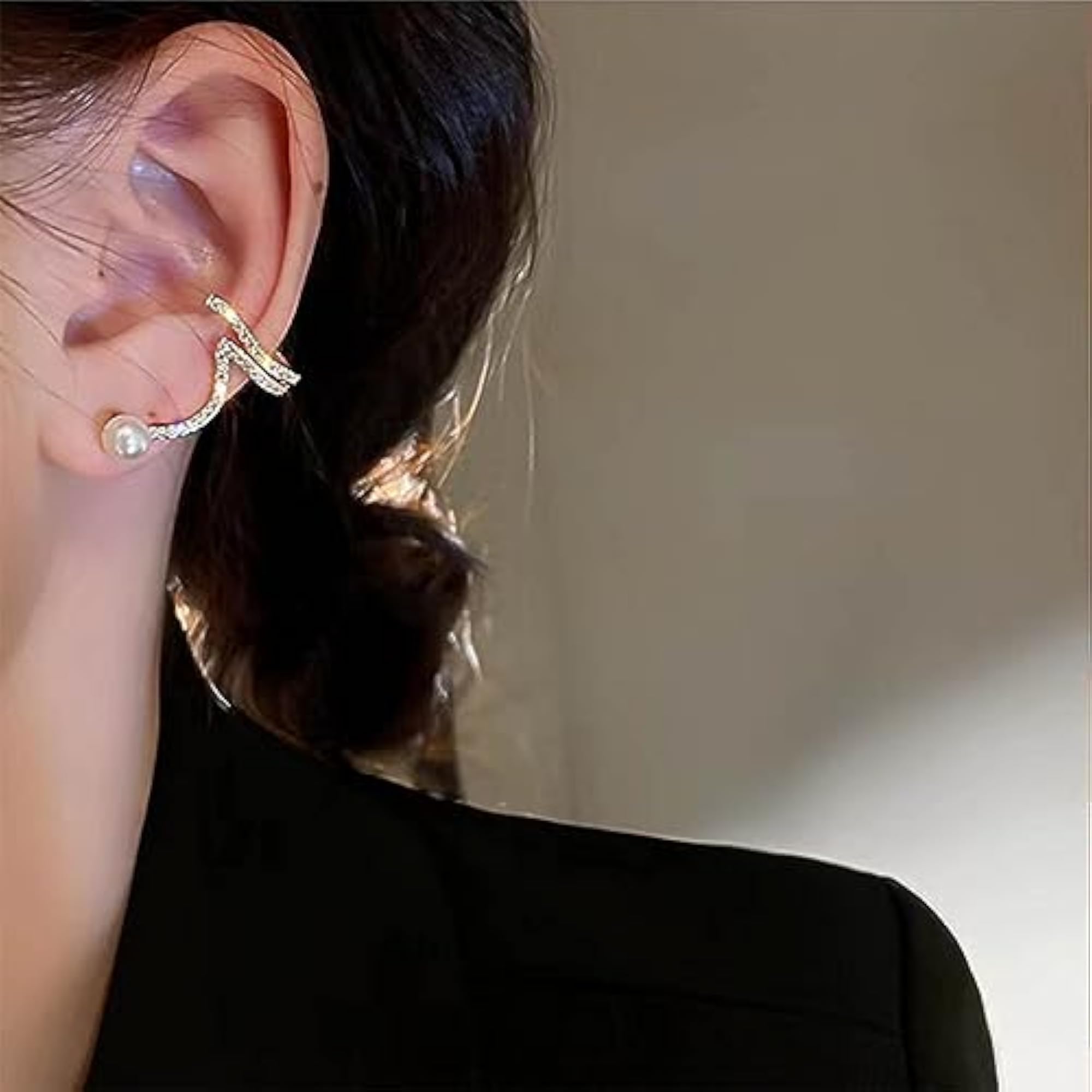 Women's Boho Pearl Crystal Ear Cuff Earrings, Vintage Style