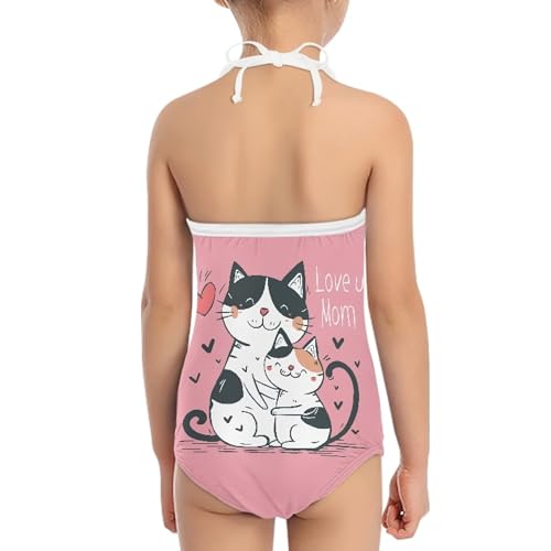 Image of Cute Backless One Piece Swimsuits for Girls Adjustable Halter Strap Bathing Suit Beach Swimwear for Girls