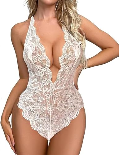 FLLAGG20 Damen Body Dessous Spitze Unterwäsche Sexy Babydoll Unterwäsche BH Nachtwäsche Pyjama Shirt Nachtwäsche Set Negligé (WHITE XL)