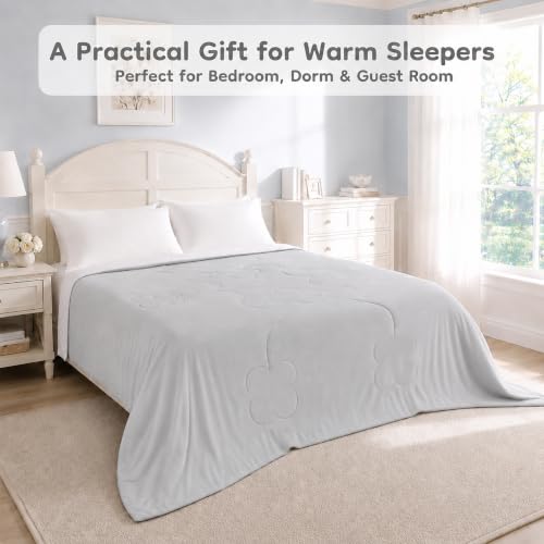 LaffyLo Cooling Blanket for Hot Sleepers, Lightweight Summer Quilt with Breathable Reversible Fabric for Bed, Couch, Dorm and Travel, Machine Washable, Queen Size 90"x90", White & Light Grey — view 6