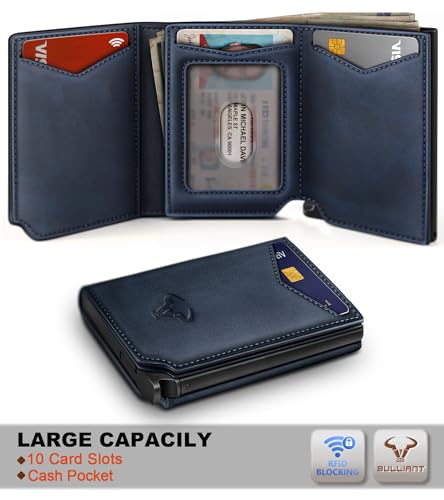 Image of BULLIANT Men Wallet Leather Wallet Card Holders Money Clip for Men 10Cards-Magnetic Flip on Metal Case