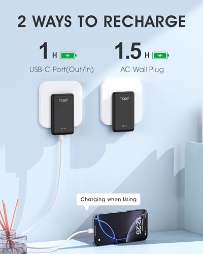 TG90° Portable Charger Power Bank,5000mAh Small Battery Pack with Built-in Foldable AC Wall Plug and Cables, Mini Battery Charger Compatible with iPhone 16 15 14 13 12 Samsung Google iPad etc3