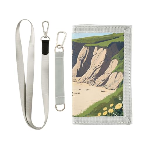 Coastal Seascap Eart Durable Nylon Fabric Wallet for Boys and Girls - Multi-Functional with 2 Clear Pockets, Zipper Coin Compartment, 3 Card Slots & Keyring