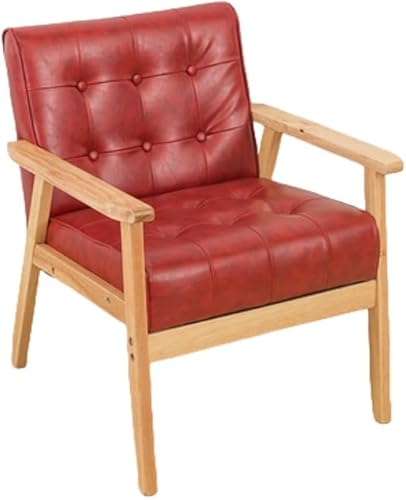 AZIEBAYカフェソファ 1人掛けソファ PUレザー クッション厚手 肘掛け付き 天然木脚 レトロモダン デザイン 一人暮らし リビング カフェ 飲食店 休憩スペース用