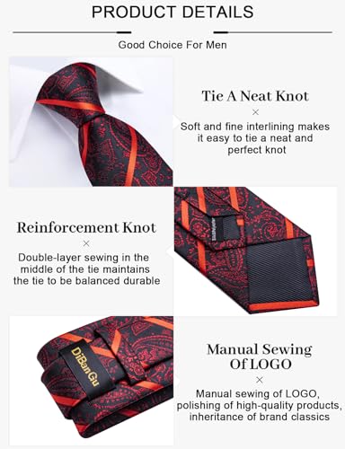 Image of DiBanGu Mens Paisley Tie Set Silk Woven Jacquard Necktie and Pocket Square Cufflinks Gift Set for Wedding Bussiness