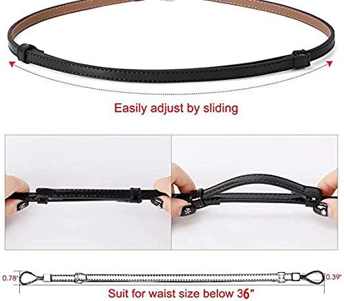 ALAIX Women's Leather Skinny Belt for Dress Adjustable Thin Waist Belt for Lady Waistband with Golden Buckle - Image 3