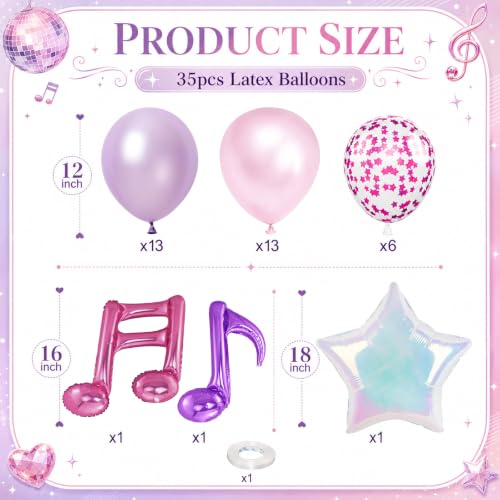 Image of Pink Purple Music Note Iridescent Star Balloons for Birthday Party Decor | Kpop Pearl Pastel Purple Pink Confetti Balloon for Girls Birthday Kpop Music Themed Korean Pop Karaoke Disco Party Decoration