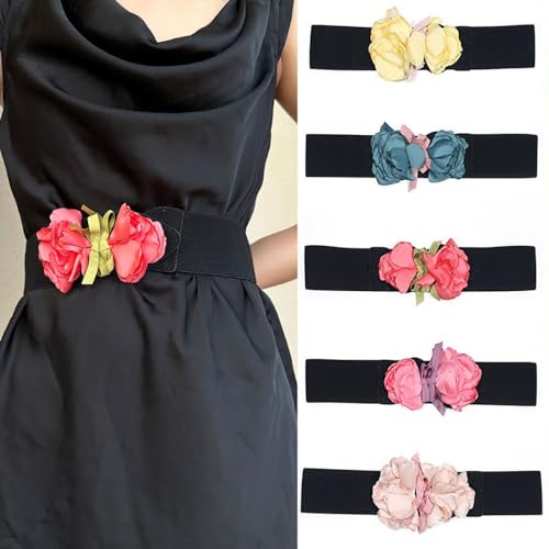 YOU&M Women's Stretch Waist Belts Handmade-Flower Sweet Wide Elastic Corset for Elegant Wedding Dress Accessories2
