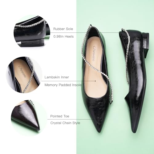 C.Paravano Crystal Chain Pointed Toe Flats Comfortable Party Dressy Shoes for Women Designer Shoes Women's Flats4