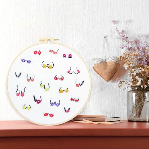 Image of Crafmanoe Flowers Embroidery Kits for Beginners Adults, Hand Embroidery Starters Kits, Stamped Cross Stitch Kits DIY Needlepoint Kits for Beginners Adults, Embroidery Hoop, Thread and Video Tutorial