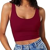 SanxiawaBa Women's Sleeveless Strappy Seamless Crop Tank Tops Scoop Neck Camis Summer Going Out Tops Burgundy Small