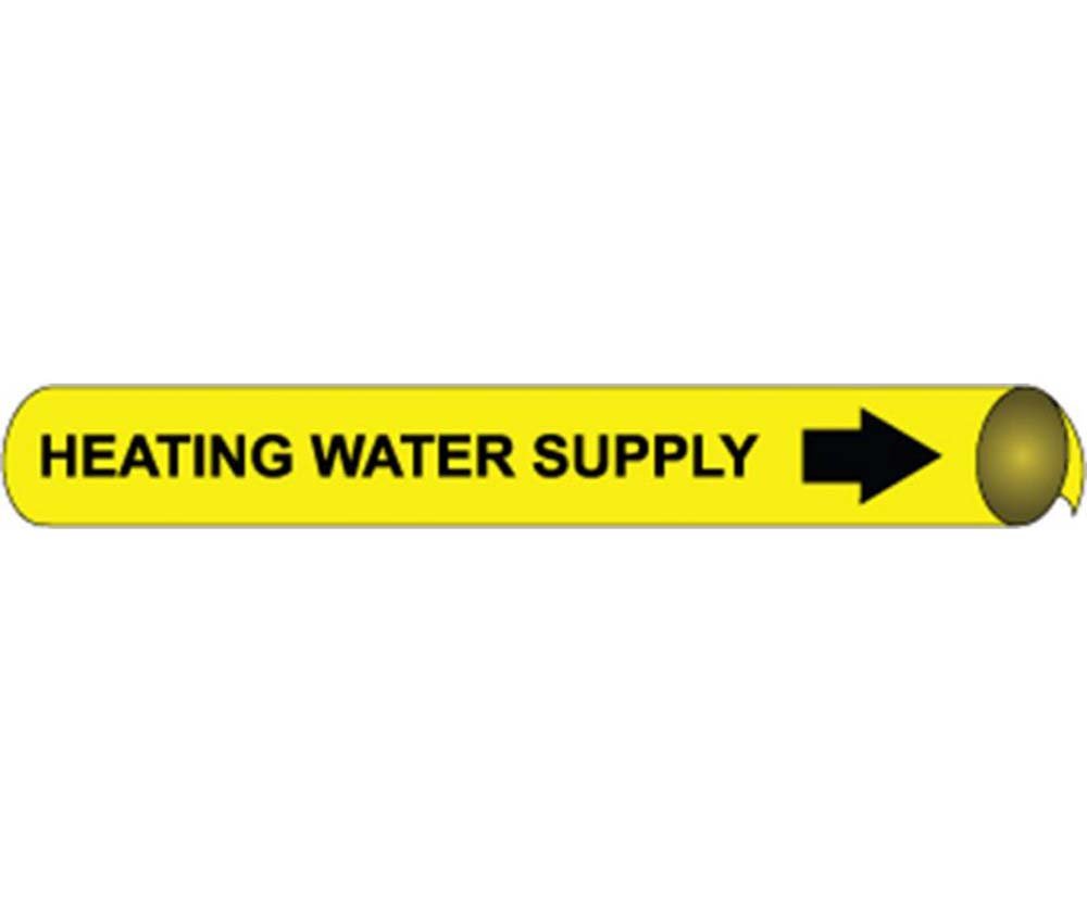 NMC D4056"Heating Water Supply" Precoiled Pipe Marker, Fits 3 3/8"-4 1/2" Pipe, Black/Yellow