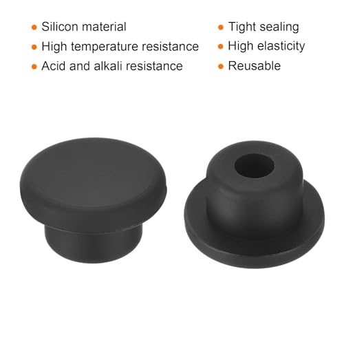 Image of uxcell High Temp Silicone Plug Mount Dia 17mm /0.67 inch t Shaped Rubber Stopper Hole Plugs for Powder Coating Plating Waterproof Plugs Sealing Plugs Black Pack of 12(OD 24.5mm)