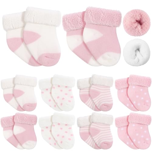 Image of Twistover 10 Pairs Preemie Baby Terry Cotton Turn Cuff Socks for Newborn Girls Boys - Nicu