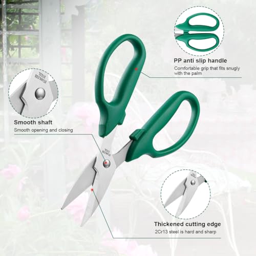 Image of HASTHIP 3Pcs Gardening Scissors Set -Stainless Steel Gardening Shears Compact Hand Pruner Floral Scissors Garden Snips, PP Anti-slip Handle Design, Utility Garden Scissor