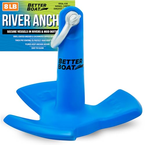 Image of River Anchor 8 lb for Kayaks Canoes Dinghies and Jet Skis, Vinyl Coated | Cast Iron Mushroom Anchor with Bow Shackle for Lakes Rivers Mud, Better Boat
