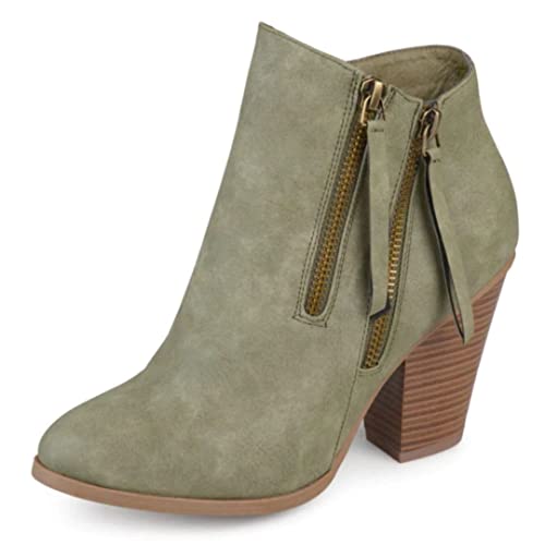 Journee Collection Womens Vally Booties With Block Heel And Exposed Zipper Accents, Olive, 7 #TOP11