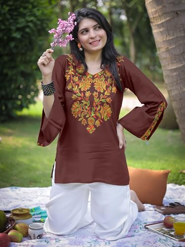 Image of Youthnic Women's Light Green Rayon Yoke Embroidery Straight Short Kurti | Office Wear Kurti | College Wear Kurti | Tunic Top