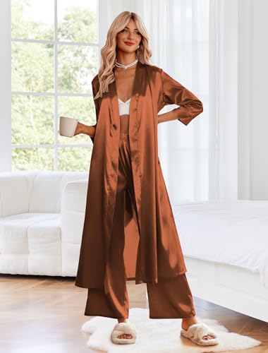 Image of Ekouaer Silk Robes for Women Long Satin Bride Bridesmaid Wedding Party Robes Lightweight Sexy Sleepwear with Pockets