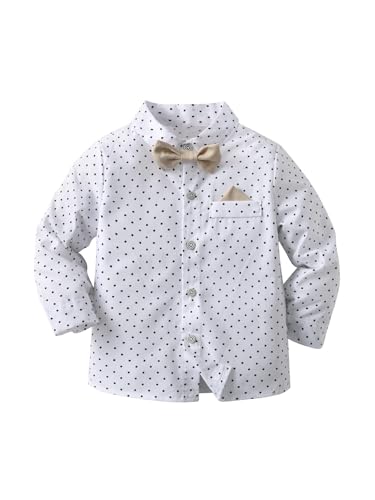 Image of Boarnseorl Baby Boys Pants Sets, Infant Long Sleeve Shirt + Pants + Bow Tie + Suspenders Outfits