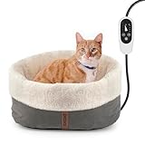 Petace Heated Cat Bed with Auto Shut Off Timer, 17.7" x 13.7" Adjustable Temperature Indoor Pet Heating Cushion Bed for Kittens, Cats, Puppies and Small Dogs, Gray