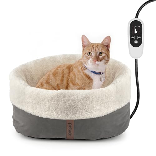 Petace Heated Cat Bed with Auto Shut Off Timer, 17.7" x 13.7" Adjustable Temperature Indoor Pet Heating Cushion Bed for Kittens, Cats, Puppies and Small Dogs, Gray