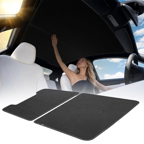 Nmoiss UPF50+ 99% UV Block Roof Sunshade for Tesla Model Y Juniper Accessories Ice Crystal Cooling Sun Shade with Reinforced Fixing Clips Reduce Heat & Save EV Battery Easy Install Sunroof Cover
