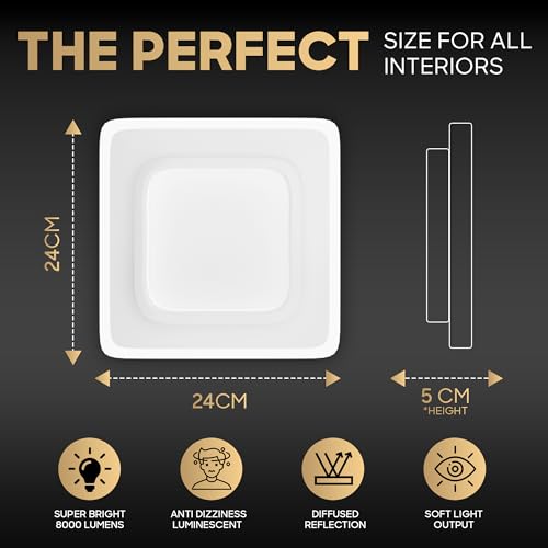 Image of 50W Modern LED Ceiling Light for Living Room, Flush Mount Chandelier Style Fixture, 3-Color Dimmable Surface Mount Lamp for Bedroom & Hallway (Square White)