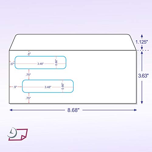 Box Of 500 Number 8 Envelopes, Size Fits Quickbooks Printed Checks, Double Window Security Check Envelope, Flip And Seal, Measures 3-5/8 Inch X 8-11/16 Inches #TOP1