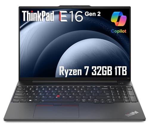 Image of Lenovo ThinkPad E16 Gen 2 Business Laptop (16" FHD+ Anti-Glare, AMD Ryzen 7 7735U (> Intel i7-1355U), 32GB DDR5 RAM, 1TB SSD) Backlit, Fingerprint, 1080p Webcam, Ethernet, Wi-Fi, Win 11 Pro w/ Copilot