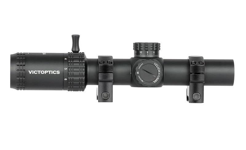 Vict Optics OPSL22 S6 Visor Óptico, 1-6x24, Tubo 30mm, Retícula Vi-CTSIX Iluminada, Negro. Exclusivo para Airsoft. Anillas para Rail Picatinny 20 mm