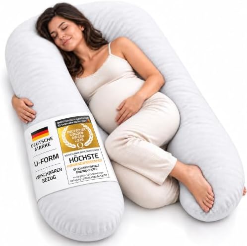 SMOOTHY® Schwangerschaftskissen 150x80cm, Schwanger Kissen U-Form Weiß | Entlastet Rücken & Knie, Seitenschläferkissen & Stillkissen, waschbarer Bezug, 100% Baumwolle, Lagerungskis