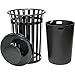 Global Industrial Heavy-Duty 36 Gallon Capacity Outdoor Metal Slatted Trash Receptacle with Rain Bonnet Lid & Plastic Liner, Black, Commercial & Industrial Trash Can