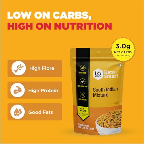 Lo! Foods Keto South Indian Mixture (2 x 200g) | 3g Net Carb | Keto Snack Tested for Keto Diet | Low Carb Snack | Diet Snacks Food | Keto Namkeen