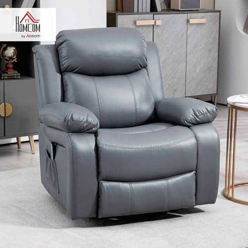 HOMCOM Relaxsessel mit Massagefunktion, Elektrisch Fernsehsessel mit 8 Vibrationsköpfen, Wippfunktion, Drehbar Liegesessel mit Fernbedienung und Seitentasche, Kunstleder, Grau – Bild 3