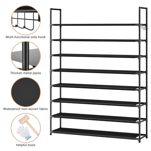 Image of OYREL 8 Tier Shoe Organizer, 33.3in Wide x 11.2in Deep x 55.7in Tall, Black Metal and Plastic Shoe Rack, Holds up to 32-40 Pairs of Shoes