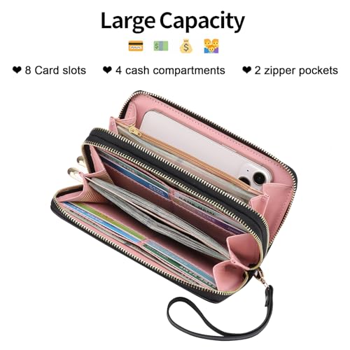 Wallet for Women RFID Blocking Leather Credit Card Holder Ladies Wallet with Double Zipper Large Capacity Phone Wristlet Purse2