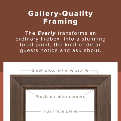 Image of Modern Ember Everly Wood Fireplace Mantel Surround Kit in Whitewash | 56 inch x 42 inch Opening | 80 inch x 54 inch Overall | Modern Picture Frame Design | Includes White Oak Wooden Mantel Surround & Shelf