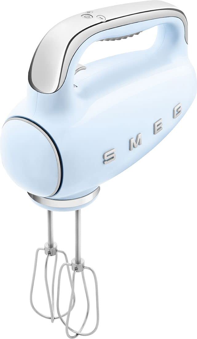 Smeg HMF01PBUK Hand Mixer with Turbo Function, 3 Attachments, LED Display, Retro 50's Style, 250W, Pastel Blue