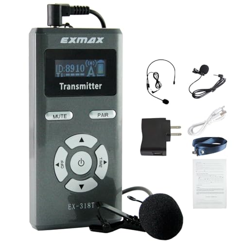 EXMAX-EX-318 2.4G Wireless Audio Voice Tour Guide System Transmitter con Micrófono de Diadema para Iglesia, Clases, Seminarios y Conferencias (1 Transmisor) miniatura 1
