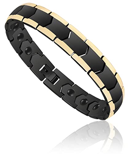 EUMENIDES Pulsera magnética para hombre, pulsera magnética de acero de titanio, pulsera magnética con 18 imanes, acero inoxidable, (Pulsera Magnética Hombre Oro Negro) Cover
