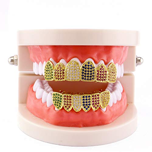 Juego de Grillz Arcoíris Multicolor Chapado en Oro 18K miniatura 3