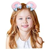 Clips para el cabello de 1 pareja 3.4x2.8 pulgadas lindas orejas de oso para el cabello para niñas orejas de oso azul con arcos y campanas Barretas suaves para el cabello mujeres de la fiesta de la f