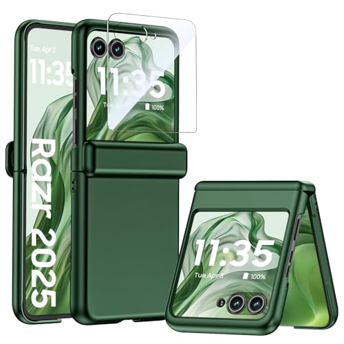 Spugan for Motorola Razr 2025/2024 Case,[Built-in Screen Protector] [Hinge Protection] Slim Matte PC Rugged Durable Shockproof Cover for Razr 2025/2024, Green-HD