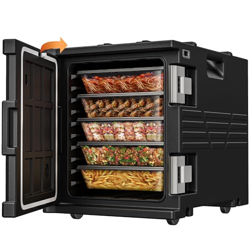 CAMMOO 82QT Non-Electrical Hot Box Food Warmer with Wheels, 304 Stainless Steel Latch & Door Shaft, Insulated Food Carrier for 5 Full-Size Pans(NOT Included), Food Warmer Box Hot Boxes for Catering