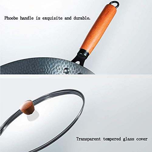 Wok de hierro fundido con mango de madera y fondo plano antiadherente miniatura 6