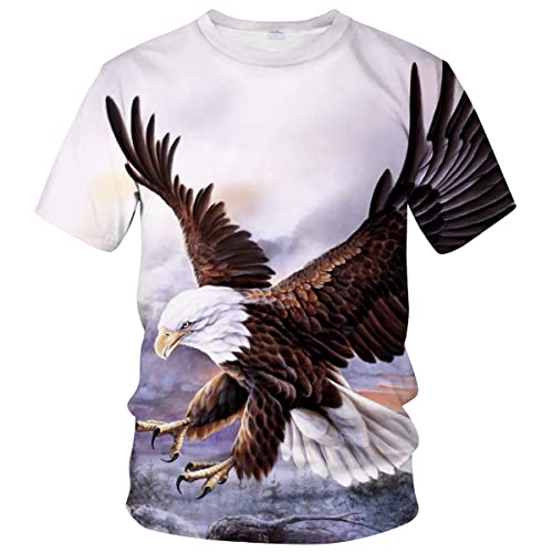 Mens 3D Animal Eagle Round Neck Tee Shirt Digital Printing Novel Top