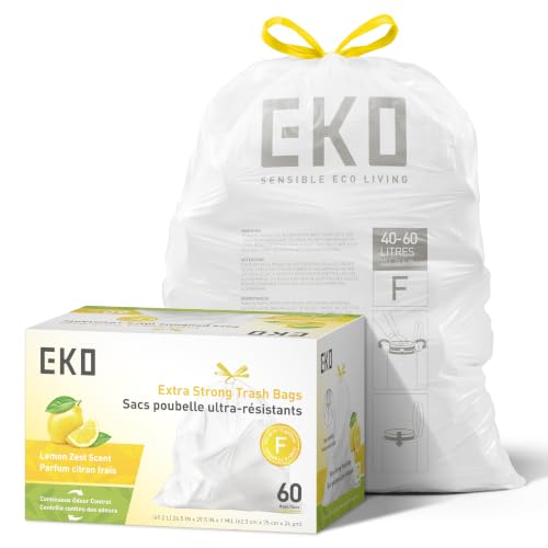 Image of EKO Ultra-Strong Extra-Tall 13 Gallon Kitchen Trash Bags, Lemon, 60 Ct