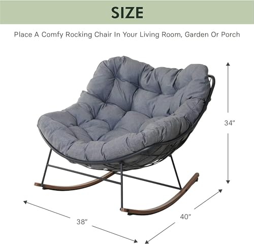 Grand patio Outdoor Rocking Chair, E-Coated Modern Cozy Lounge Rocker Chair with Cushion for Balcony Porch Patio, Gray