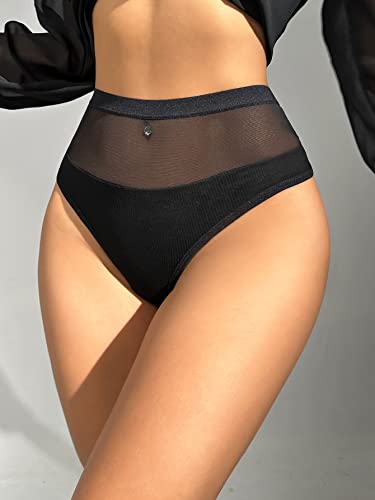 Milumia Women High Waist Mesh Panties Sexy Underwear Seamless Cheeky Briefs Black Large thumb #3